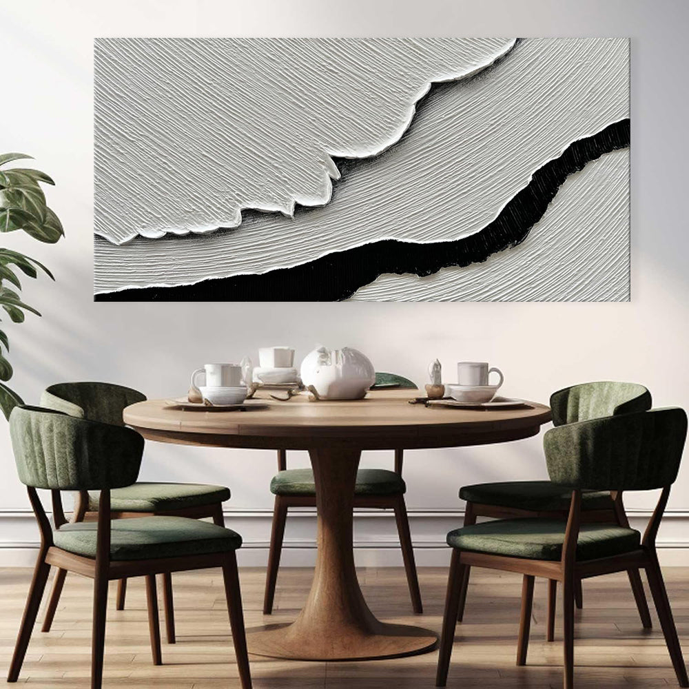 Black White Sea Waves Abstract Paintings Hand-painted Wall Art Horizontal Oil Painting Textured Art Home Living Room Bedroom Decor