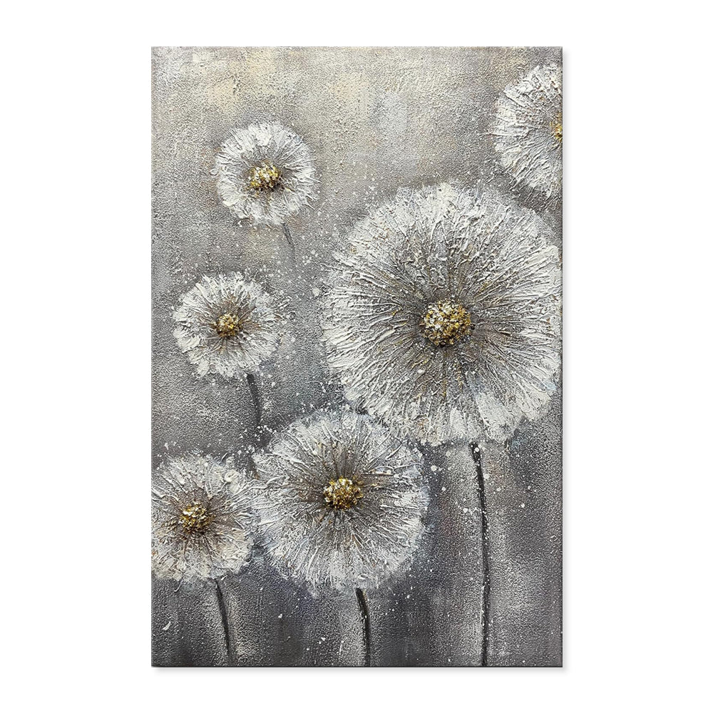 Real Handmade Texture White Flower Plant Grey Canvas Oil Paintings Large Wall Art Picture For Home Decor Painting Gift Artwork