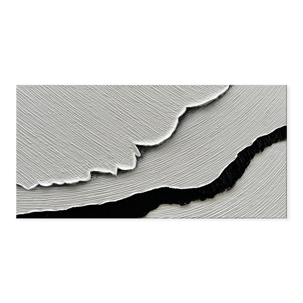 Black White Sea Waves Abstract Paintings Hand-painted Wall Art Horizontal Oil Painting Textured Art Home Living Room Bedroom Decor